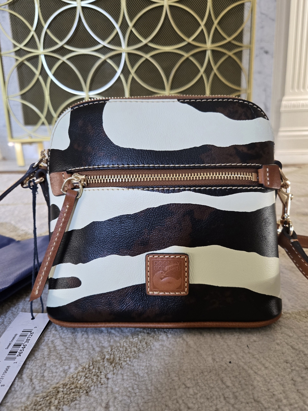 Dooney & Bourke Brown, Black & Cream Striped Zebra Domed Crossbody Bag